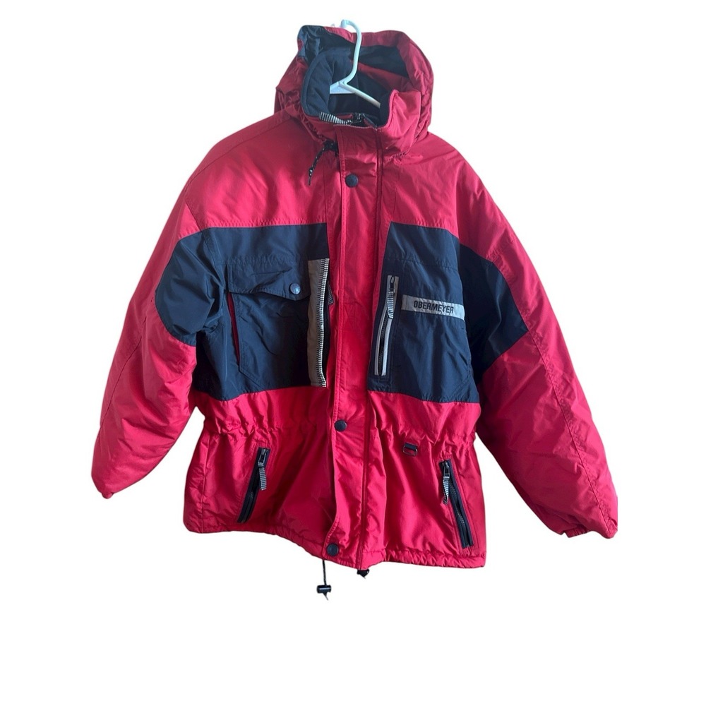 Vintage Obermeyer Men's Large Ski Snowboard Jacket Red Black Hood Performance